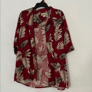 Men's Red Leaf Print Casual Button Down Shirt